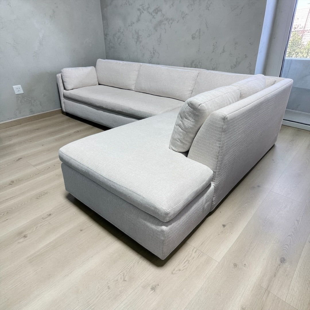 West Elm Marin 114” 2-Piece Bumper Chaise Sectional in Alabaster, Performance Basketweave