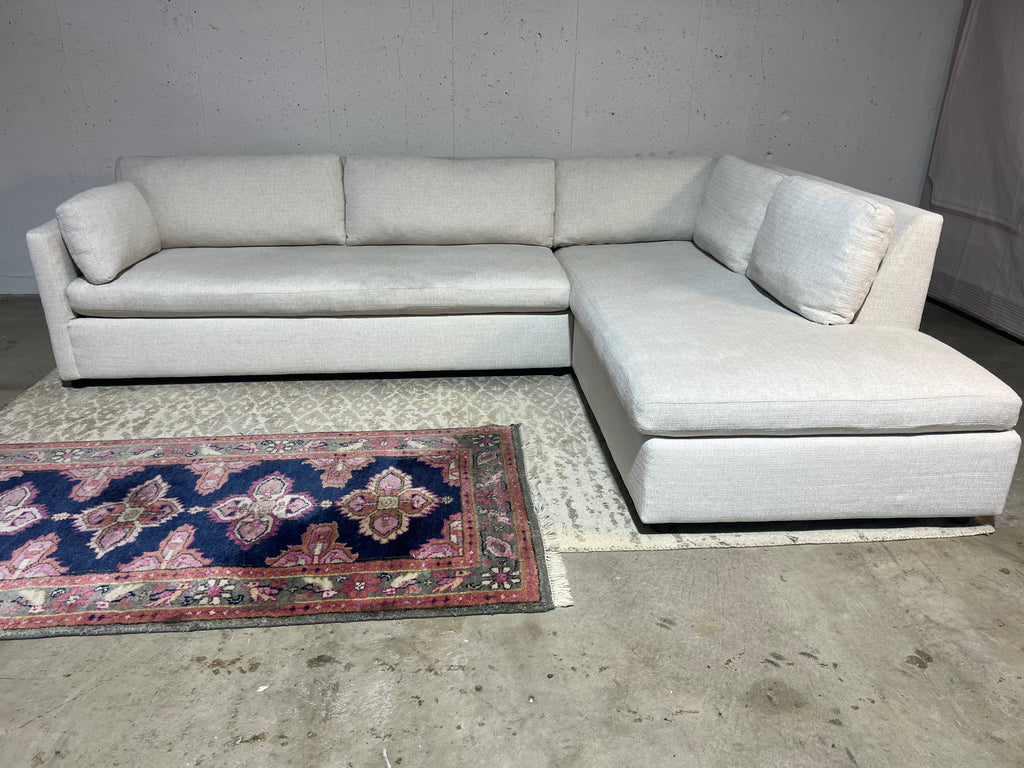 West Elm Marin 114” 2-Piece Bumper Chaise Sectional in Alabaster, Performance Basketweave