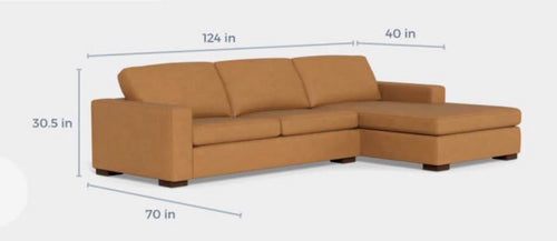 Albany Park Barton Sofa Chaise Sectional in Camel Tan Vegan Leather