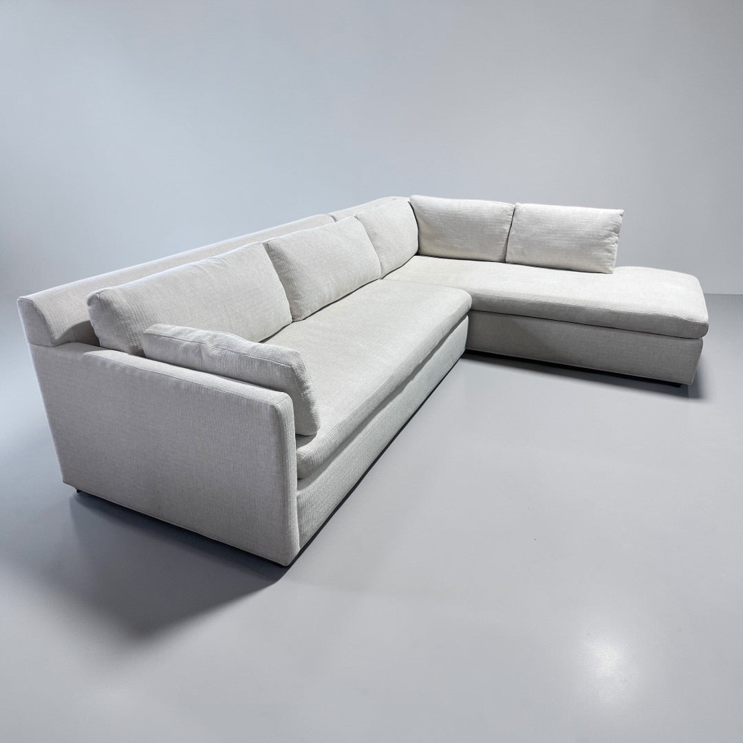 West Elm Marin 114” 2-Piece Bumper Chaise Sectional in Alabaster, Performance Basketweave